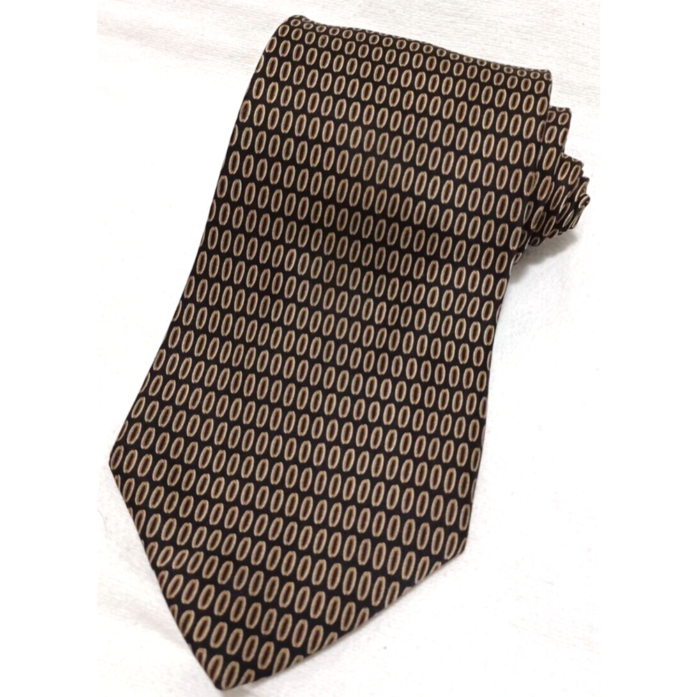 Perry Ellis Portfolio Tie 100% Silk Black And Gold 4" Made In USA